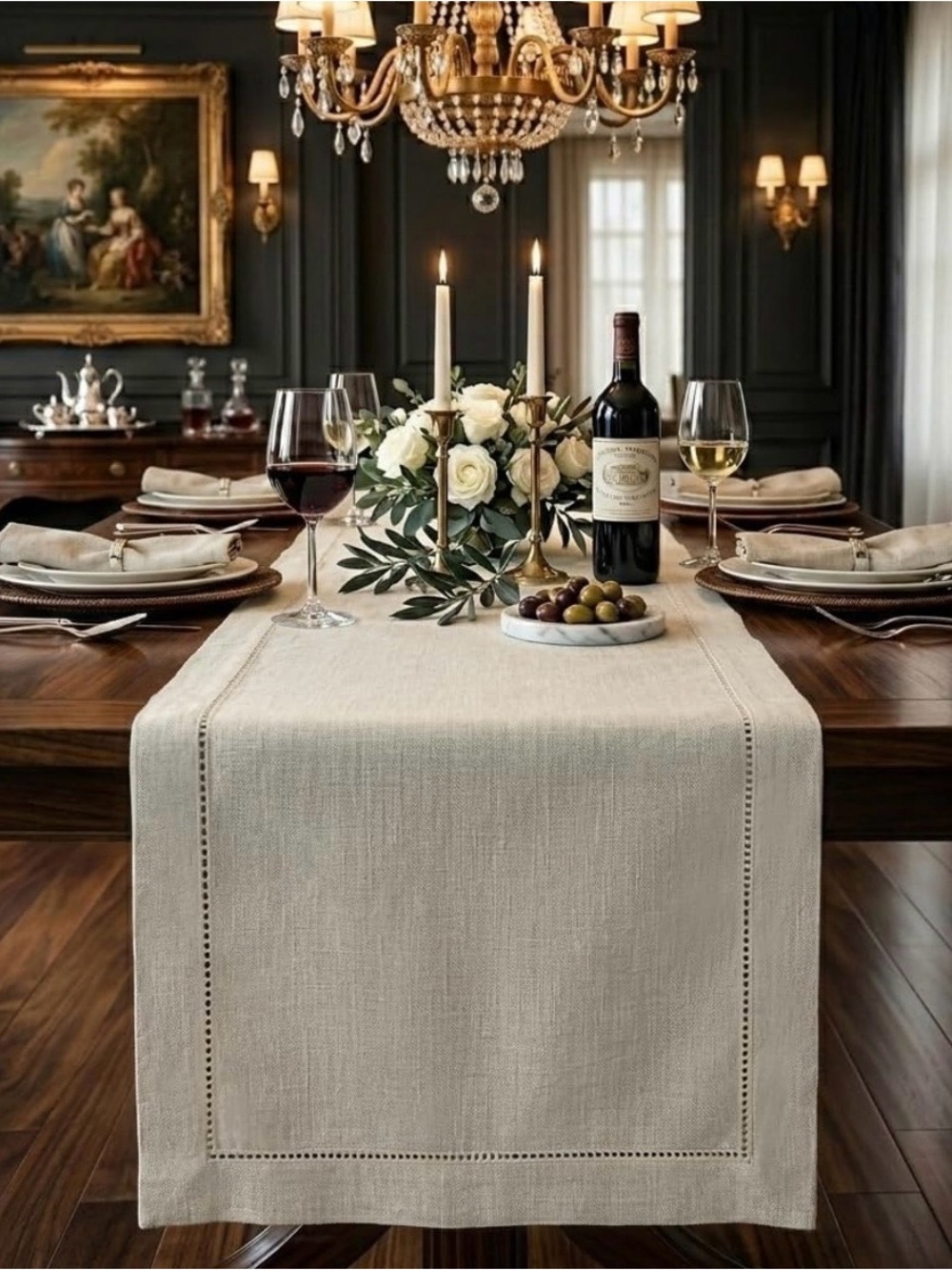 New D’Moksha Homes 100% Linen White Table Runner 14x106” Luxury Hemstitch Boxed